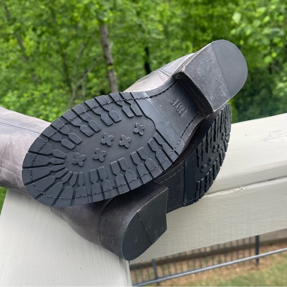 LIKE NEW FRYE Melissa Double Button Lug Distressed Charcoal Leather Riding Boots - Picture 11 of 16